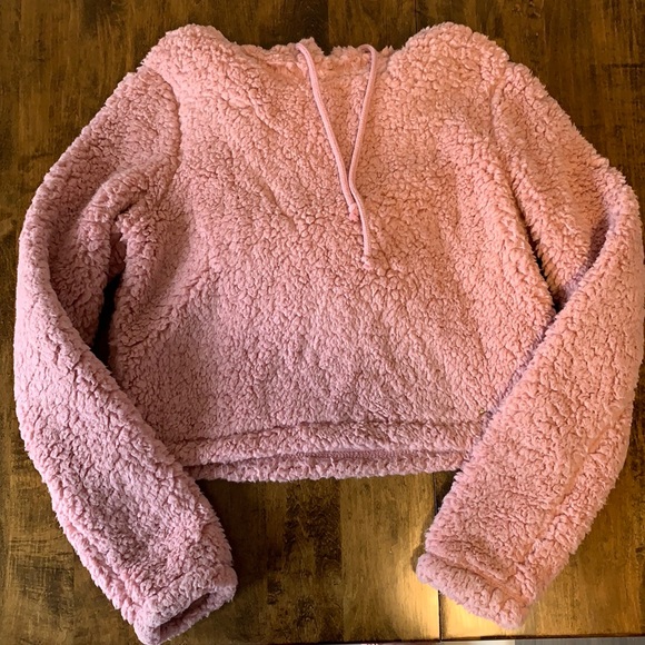 Hollister hooded cropped teddy bear sweater. - Picture 2 of 7